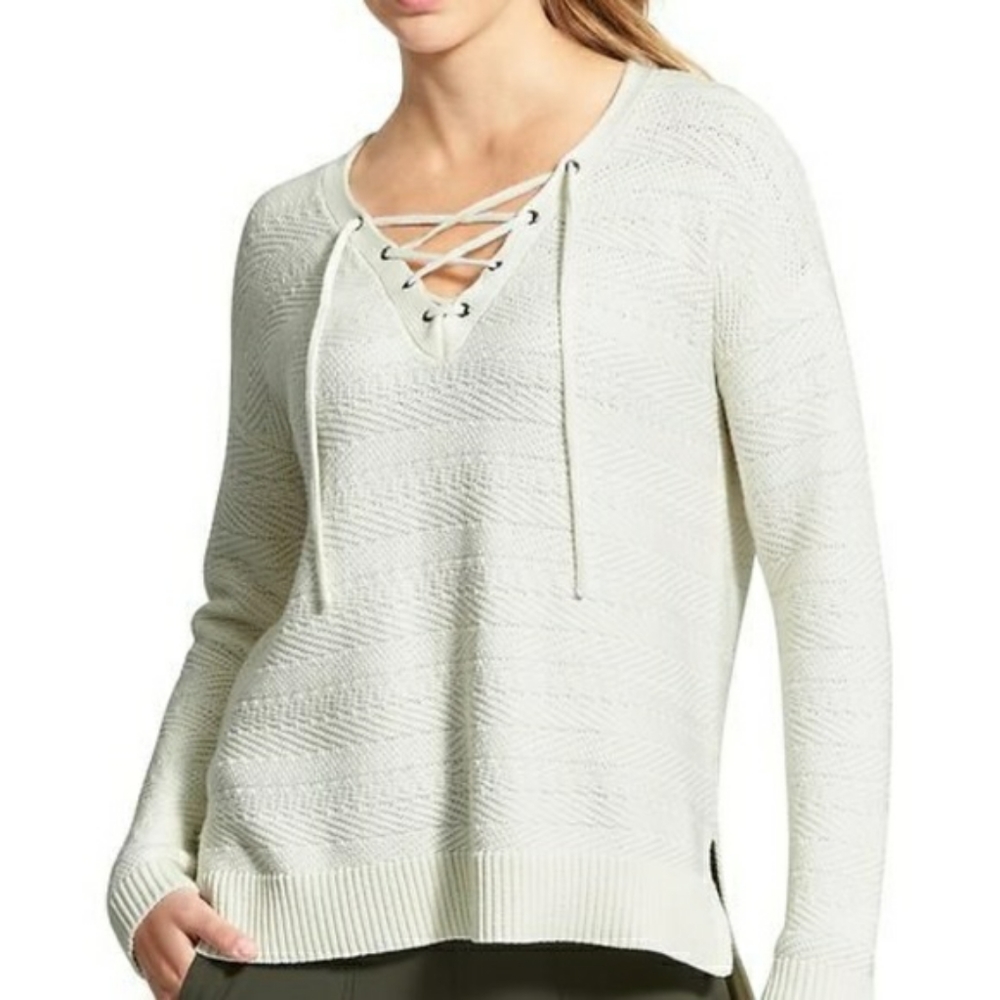 Athleta Sunset White Lace Up Pullover Sweater XXS